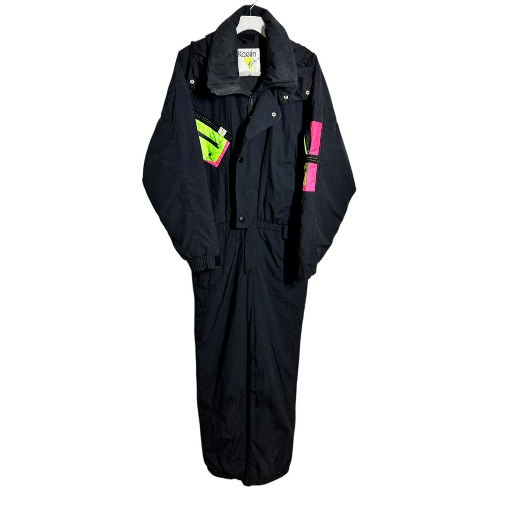 Kaelin Tech Ski Suite Women M Black Neon Pockets Vintage Retro 90s Sport Active